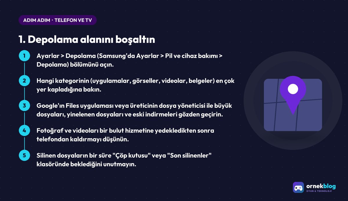 1. Depolama alanını boşaltın – adım adım özet görseli