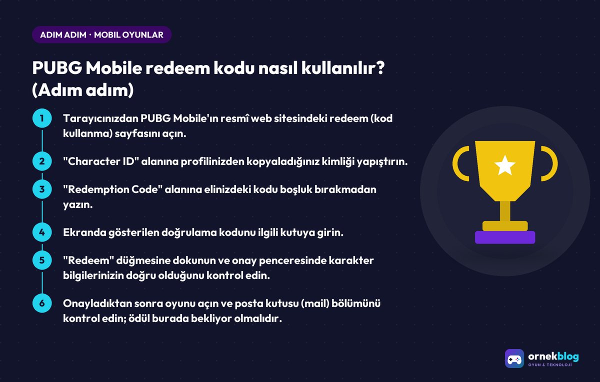 PUBG Mobile redeem kodu nasıl kullanılır? (Adım adım) – adım adım özet görseli