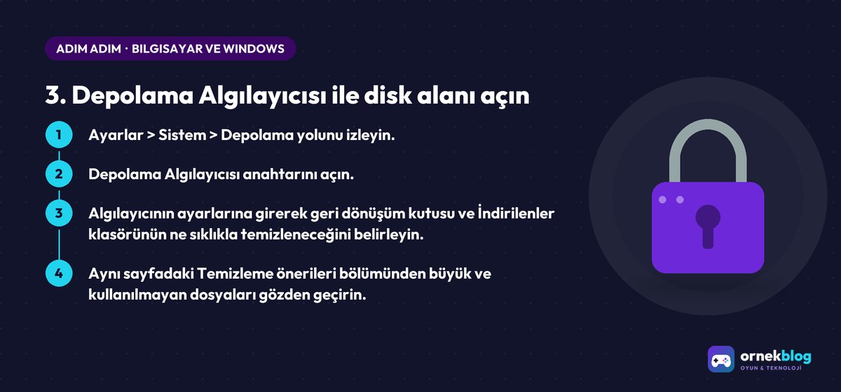 3. Depolama Algılayıcısı ile disk alanı açın – adım adım özet görseli